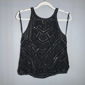 Parker black beaded halter top Sz XS beads sequins studs